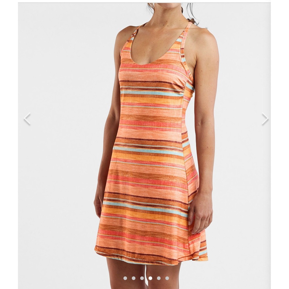 Prana Striped Racerback Athletic Dress Orange Blue Large Shelf Bra ZIP Pocket